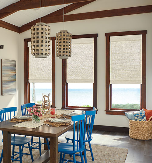 Natural Woven Shades shown in Monterey: Shell Beach with liner