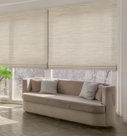 Boutique Serenity Natural Woven Shades shown in Ashland Oyster