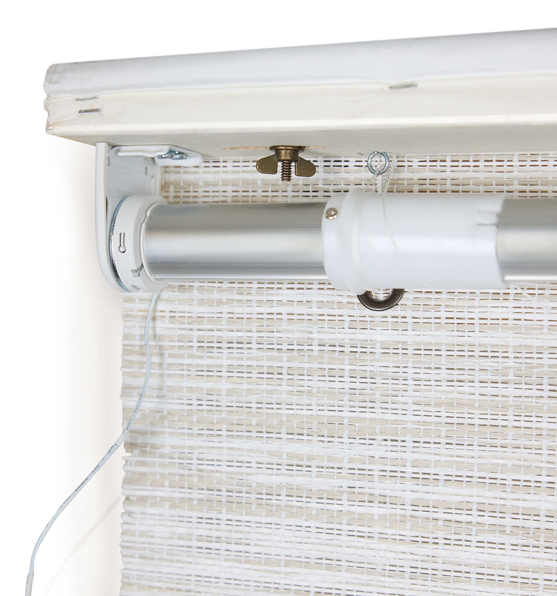 Motorized Woven Wood Shade Close Up