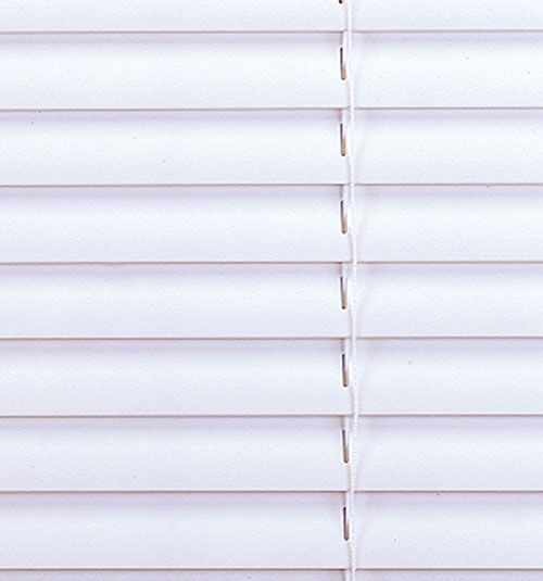 Faux Wood Blinds with closed slats, standard route holes