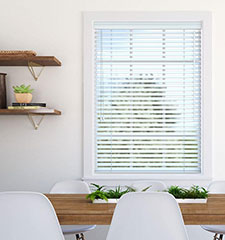 Boutique 2 1/2&quot; Faux Wood Blinds shown in Snowcap 2212