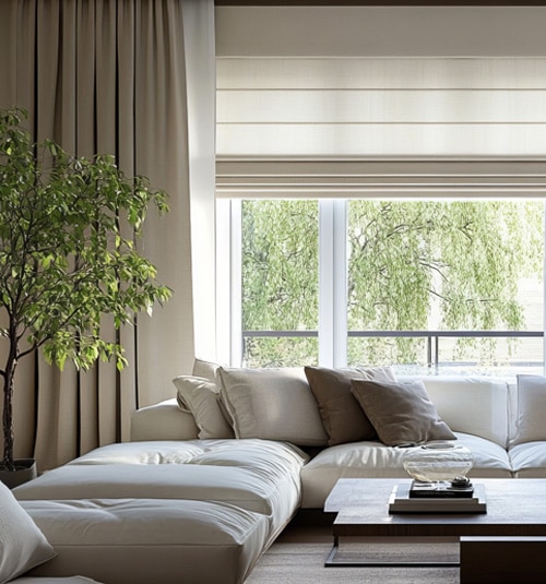 Blindsgalore Grommet Curtain Panels shown in Deco Weave Stone