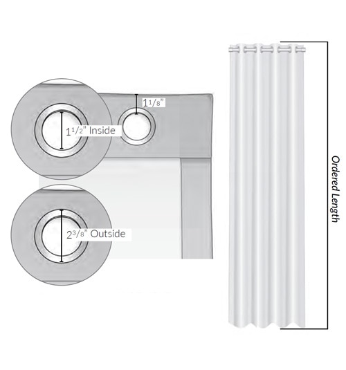 Grommet rings are 2 3/8&quot; around with a 1 1/2&quot; opening in the middle