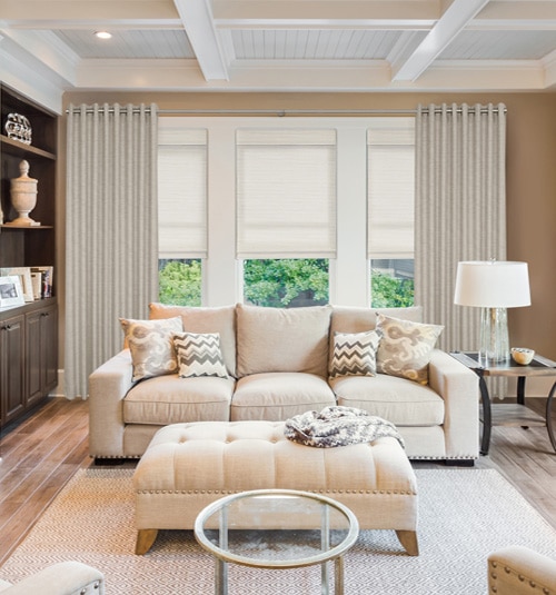 Blindsgalore Grommet Curtain Panels shown in Deco Soft Ivory