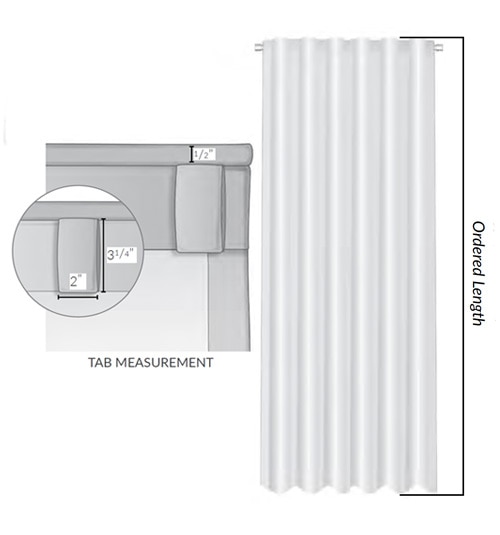 Back Tab Curtain Panels are made with a loop of fabric sewn to the back of the curtain that conceals the rod for a sleek appearance. There will be a 1/2&#x201D; seam above the tab of the panel which sits on top of the rod