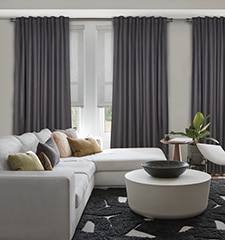 Blindsgalore Back Tab Curtain Panels shown in Twill Canvas Charcoal