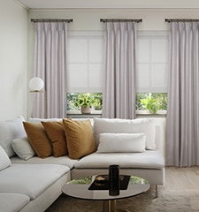 Blindsgalore Stationary Side Panel Curtains shown in Twill Canvas Light Gray